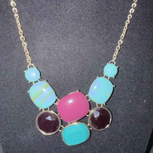 Unbranded Multi-Color Gemstone Statement Bib Necklace Gold Chain