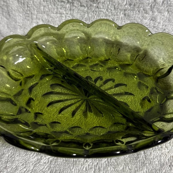 Anchor Hocking Divided Dish Avocado Green Glass