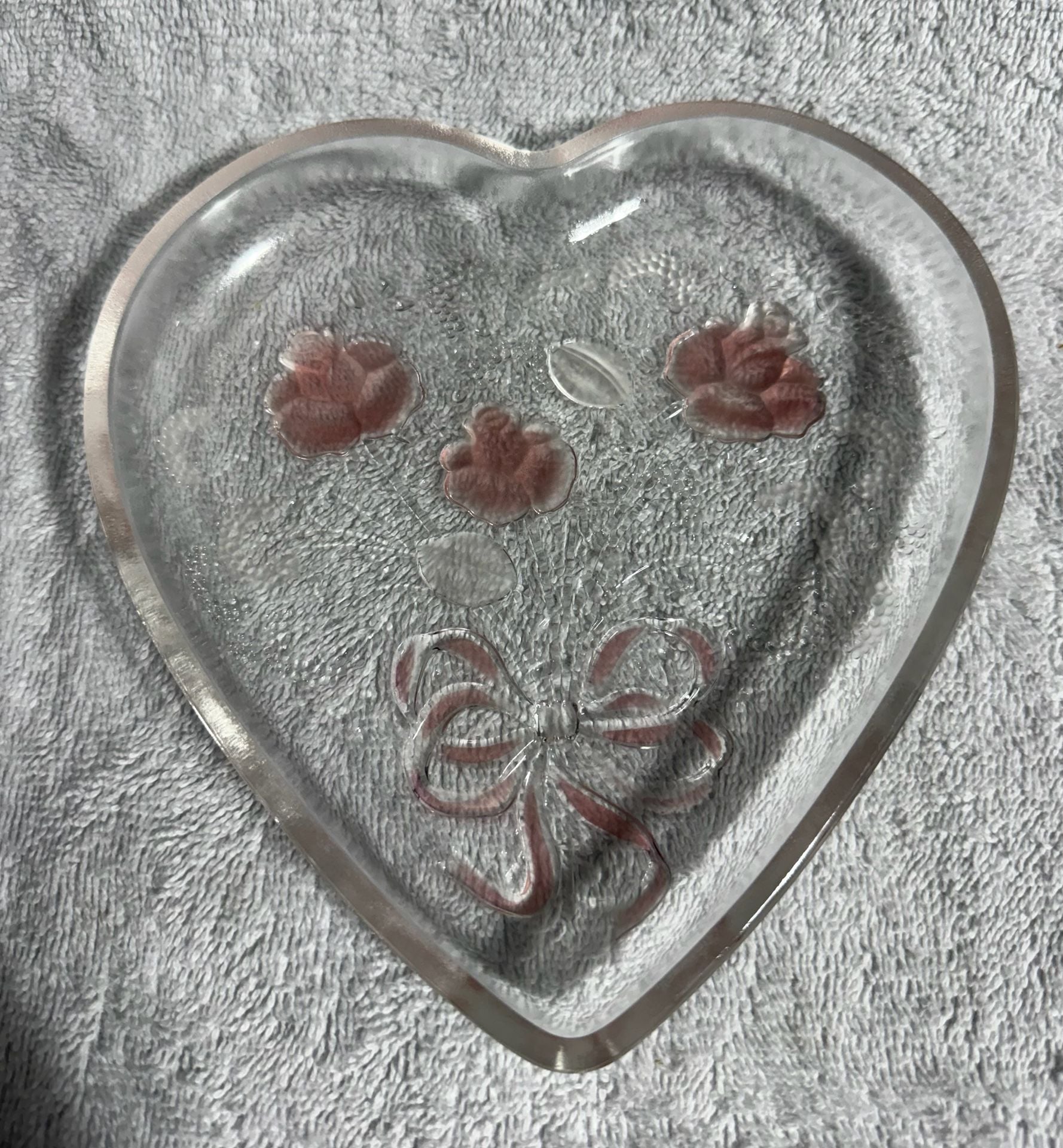 Mikasa Crystal Heart Dish Frosted Pink Roses 1