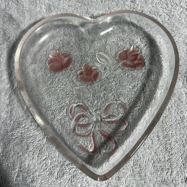 Mikasa Crystal Heart Dish Frosted Pink Roses