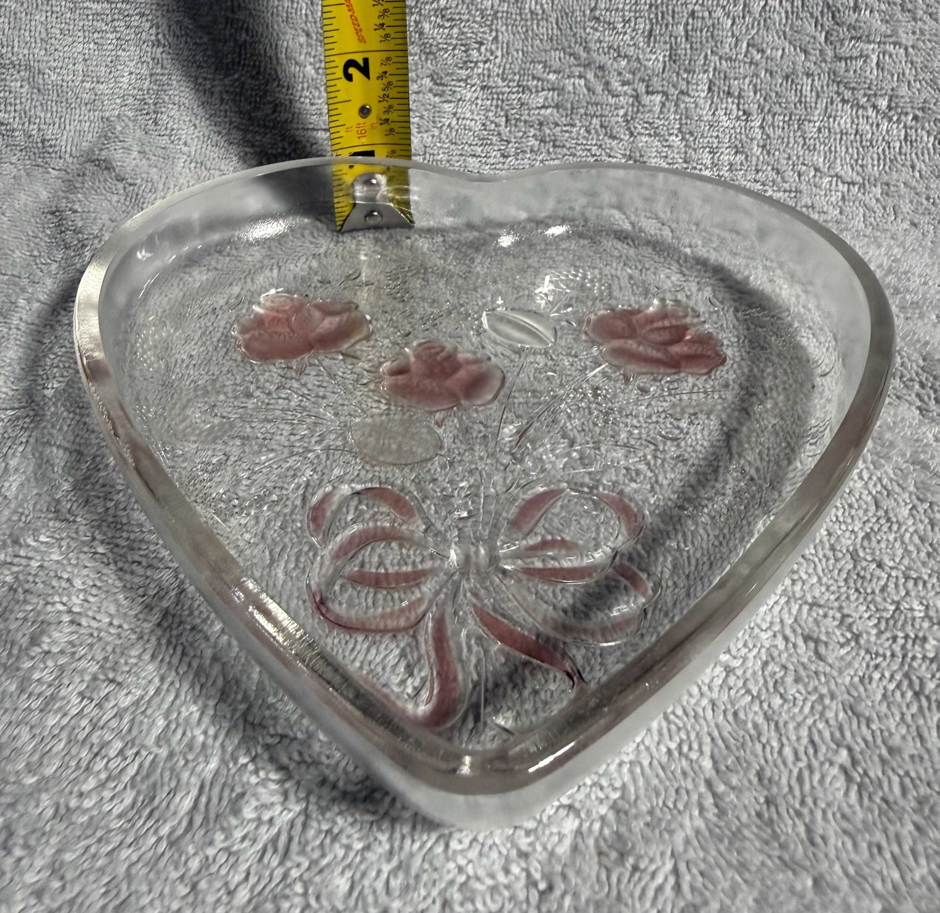 Mikasa Crystal Heart Dish Frosted Pink Roses 4