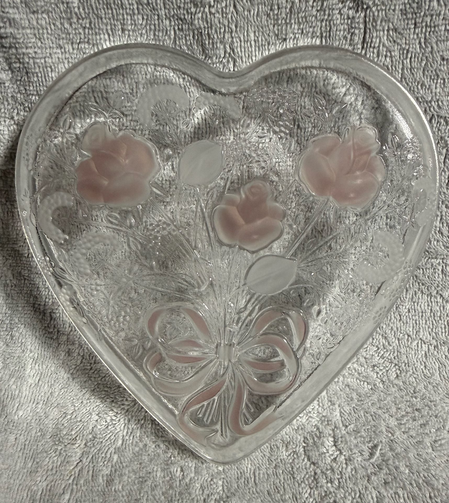 Mikasa Crystal Heart Dish Frosted Pink Roses 5