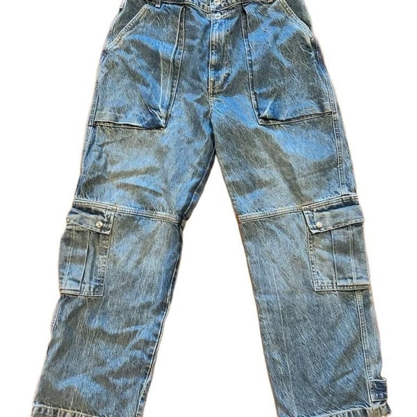 We The Free Cargo Jeans Size 29 Blue Acid Wash Denim Pants