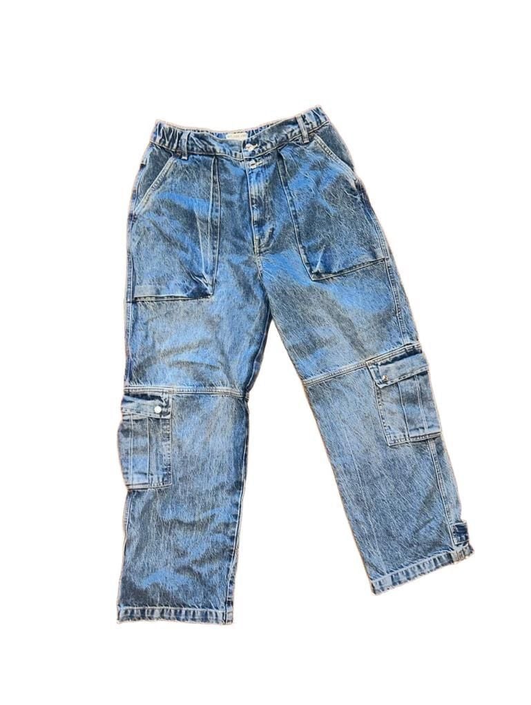 We The Free Cargo Jeans Size 29 Blue Acid Wash Denim Pants 4