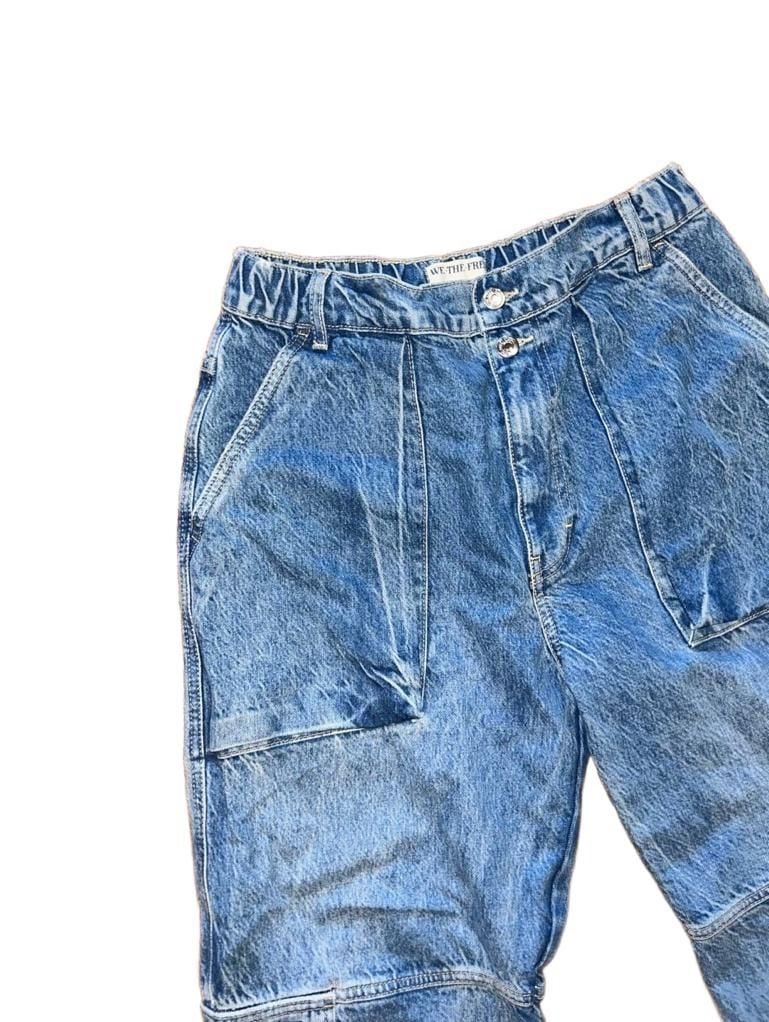 We The Free Cargo Jeans Size 29 Blue Acid Wash Denim Pants 8