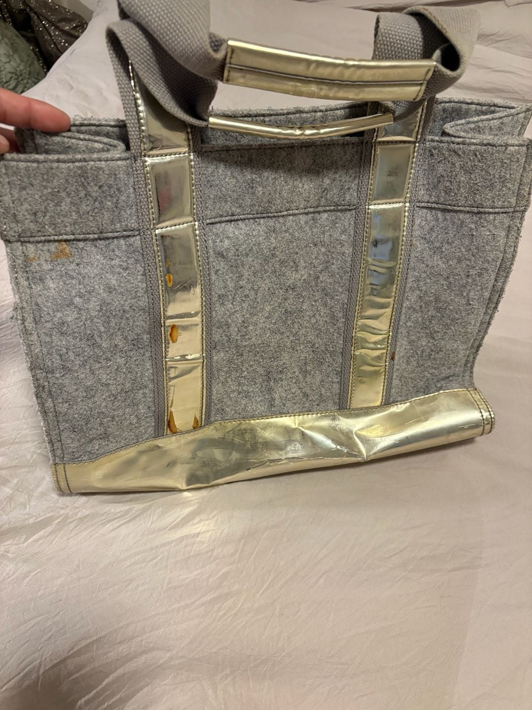 Tory Burch Metallic Vinyl-Trimmed Felt Tote Bag - Grey 5