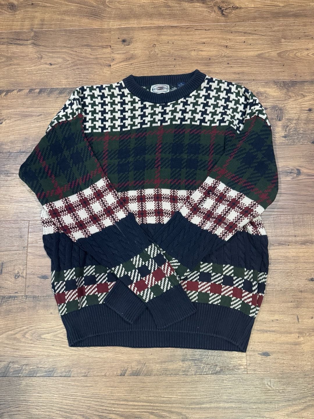 Vintage County Seat Plaid Houndstooth Sweater Size XL 2