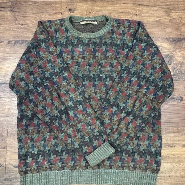Vintage Oak & Clay Sweater Size L Multicolor Houndstooth