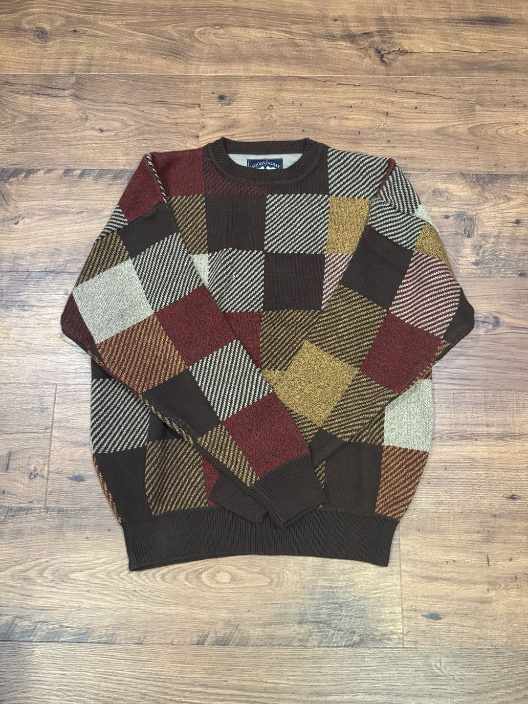 Woods & Gray Sweater Size L Brown Geometric Patchwork 2
