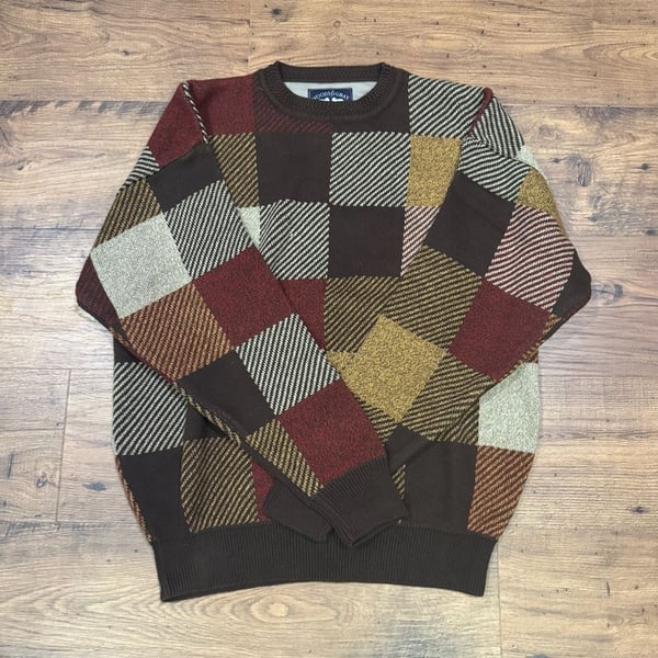 Woods & Gray Sweater Size L Brown Geometric Patchwork