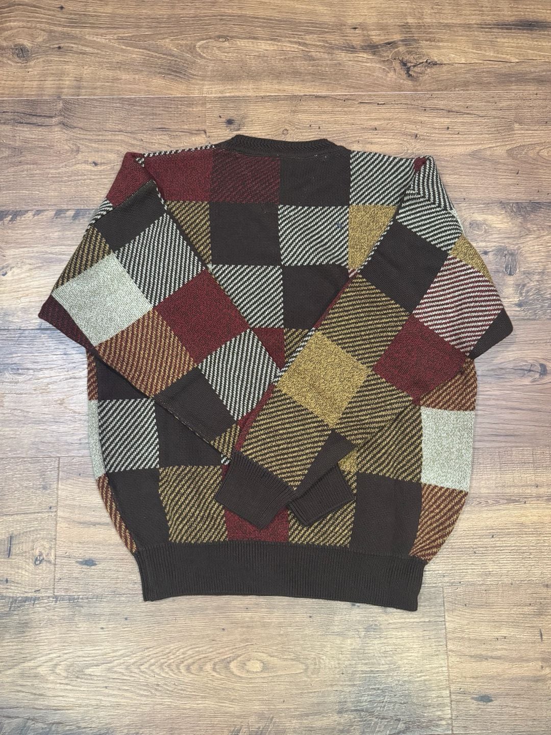 Woods & Gray Sweater Size L Brown Geometric Patchwork 4