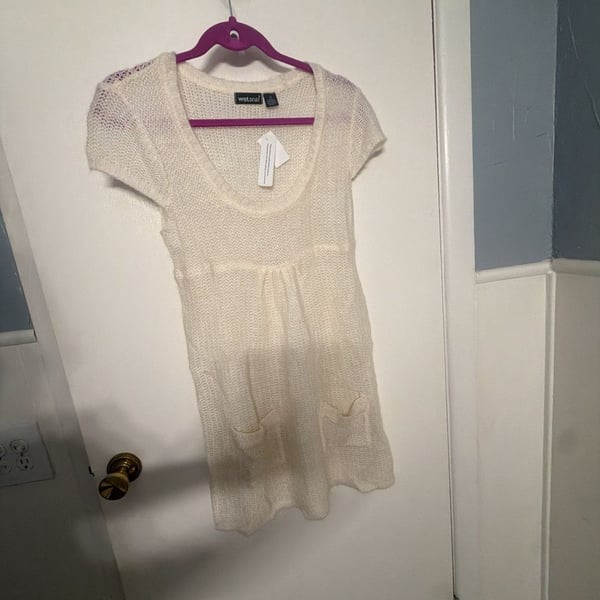 Wet Seal Sweater Size M White Tuck Stitch Top Pocket Y2K