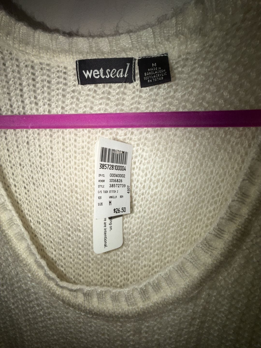 Wet Seal Sweater Size M White Tuck Stitch Top Pocket Y2K 4