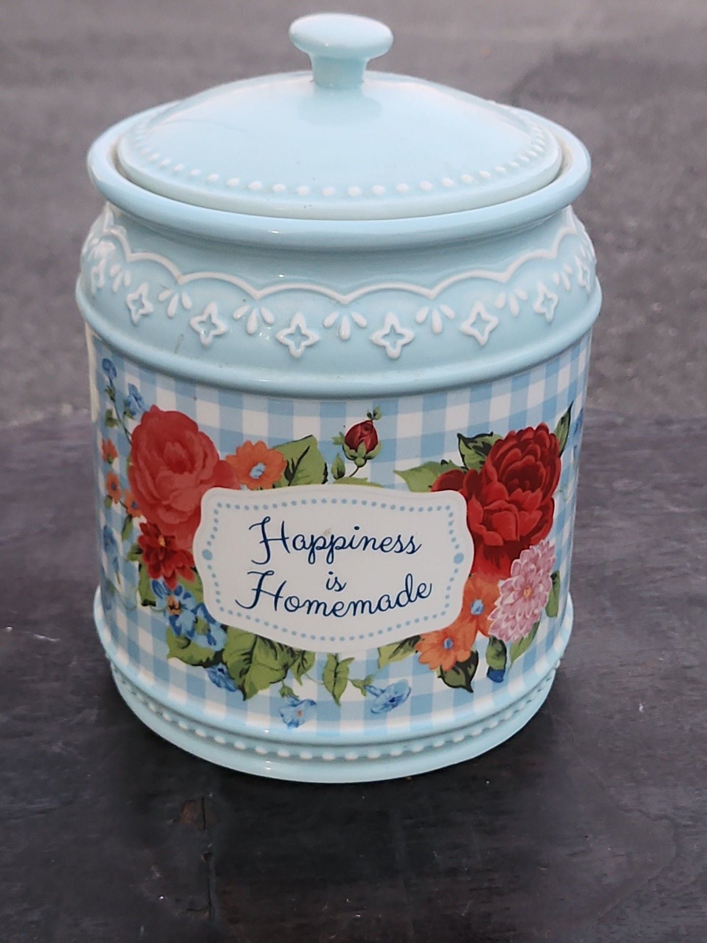 The Pioneer Woman Happiness Is Homemade Stoneware Cookie Jar Blue Floral 1