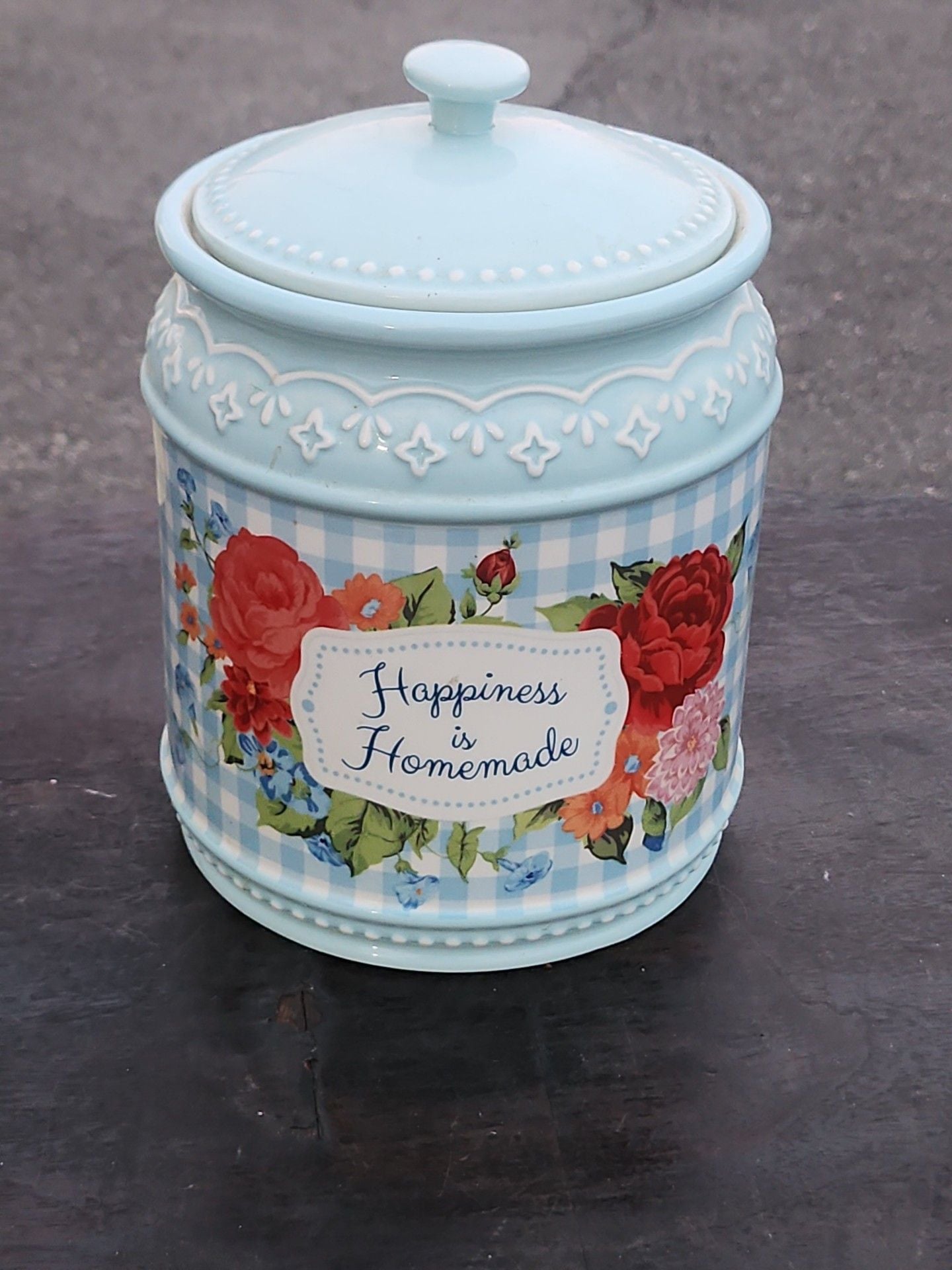 The Pioneer Woman Happiness Is Homemade Stoneware Cookie Jar Blue Floral 3