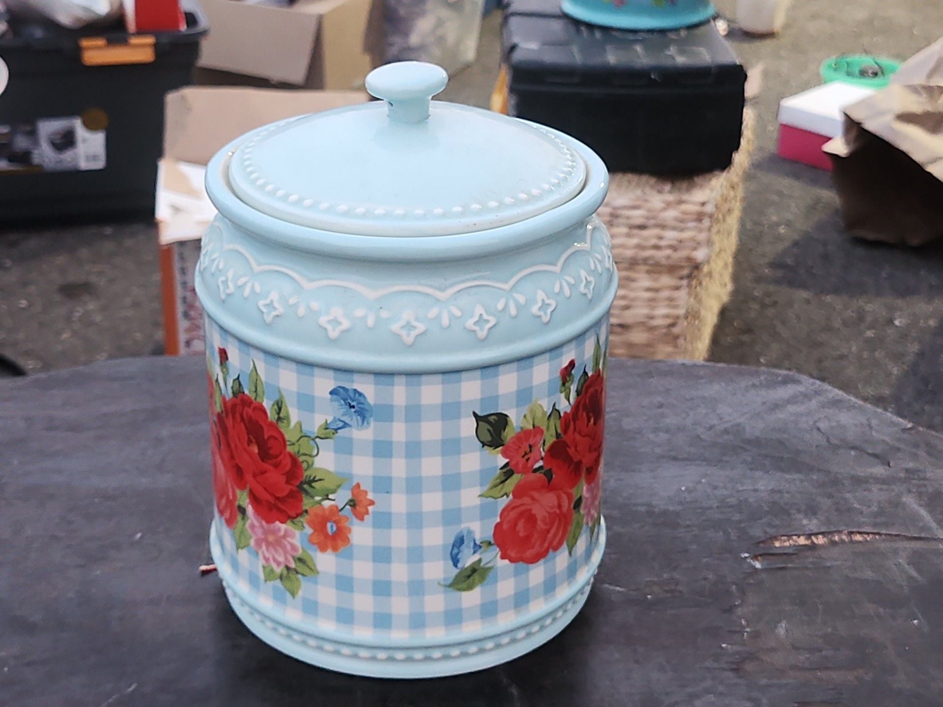The Pioneer Woman Happiness Is Homemade Stoneware Cookie Jar Blue Floral 4