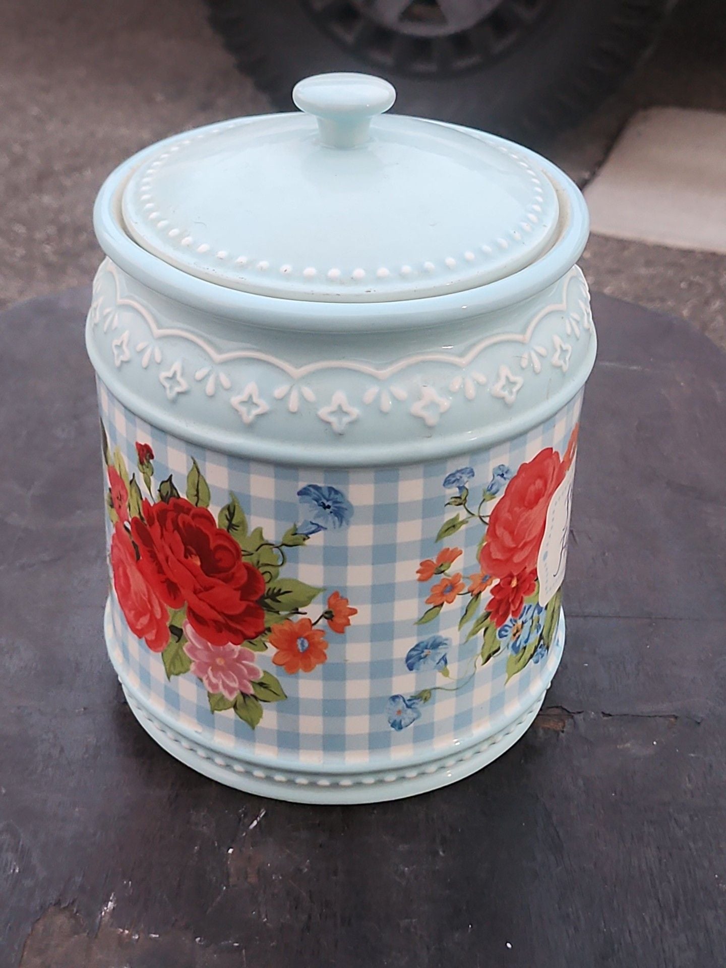 The Pioneer Woman Happiness Is Homemade Stoneware Cookie Jar Blue Floral 5