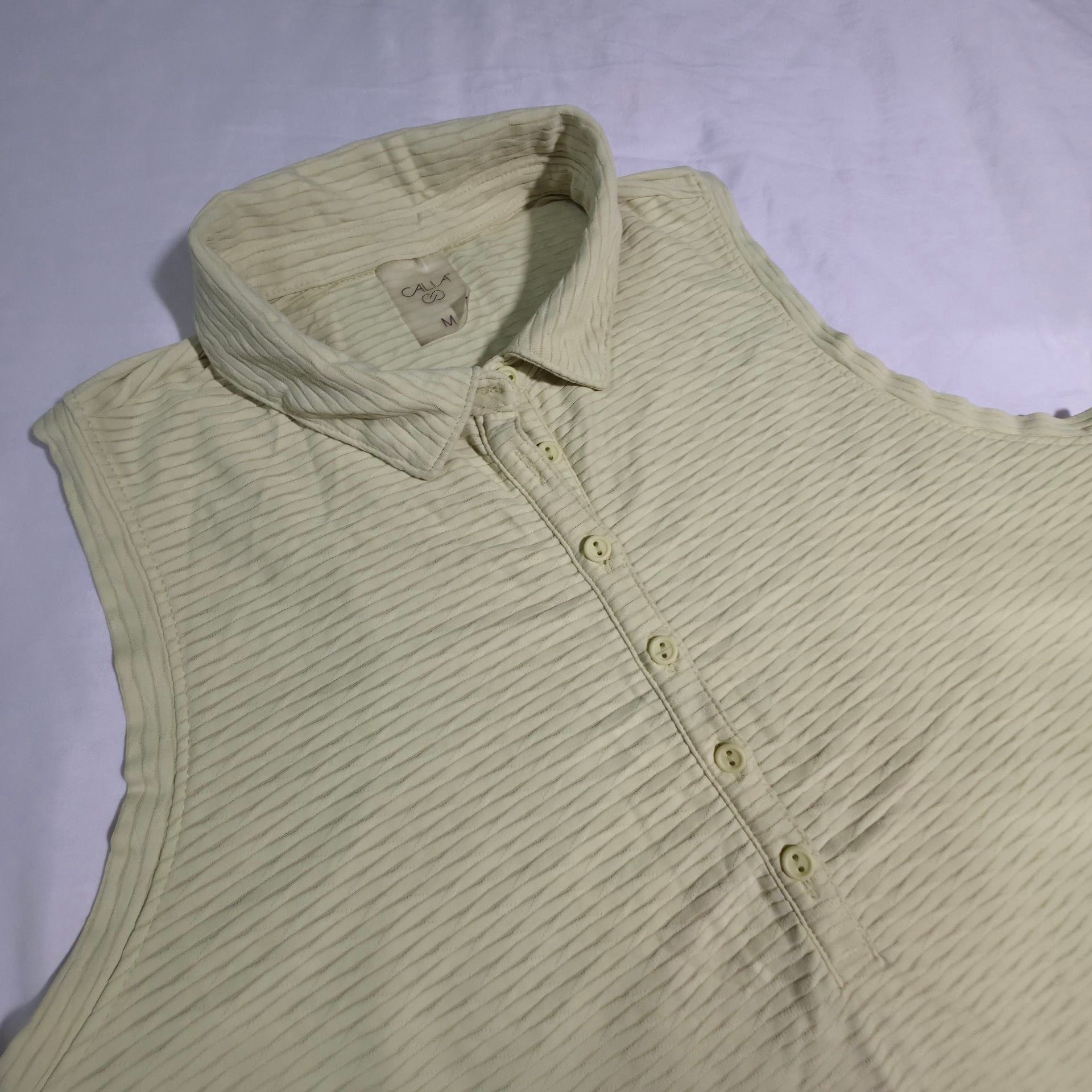 Calia Sleeveless Polo Shirt Size M Yellow Ribbed 2