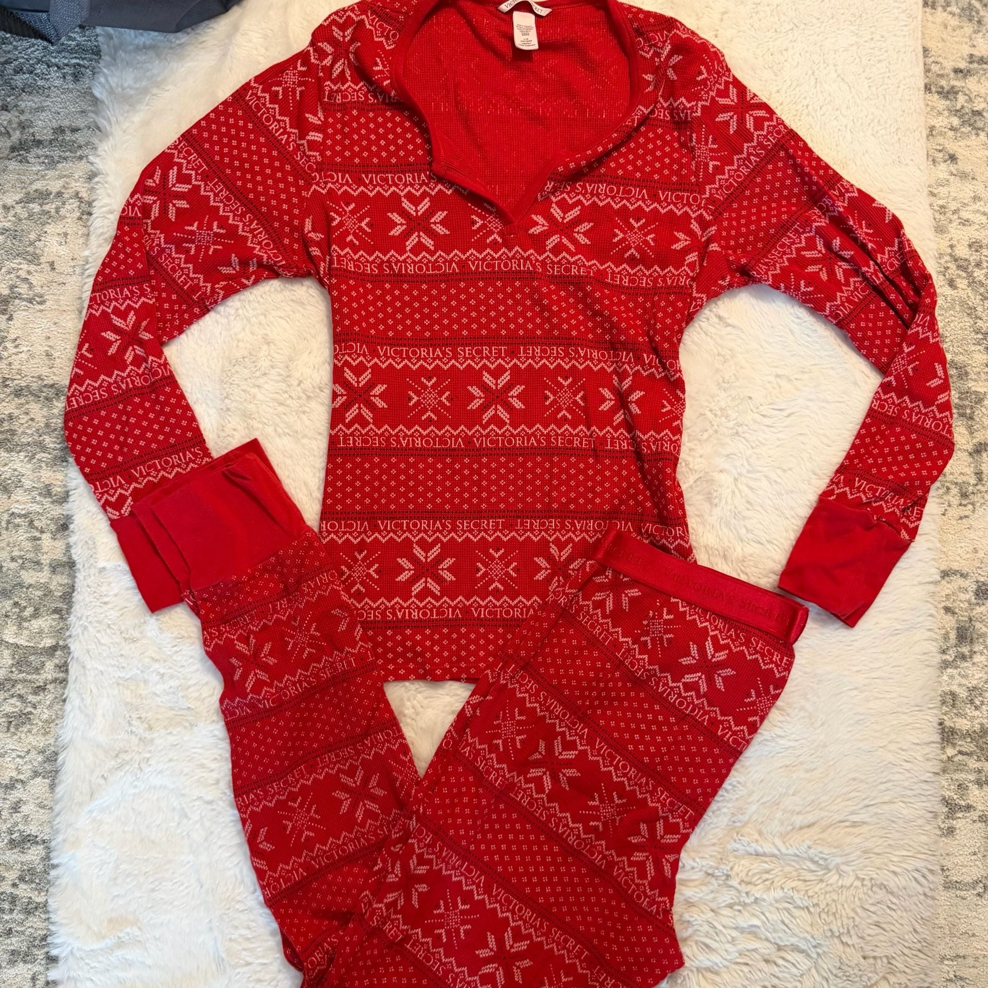 Victoria's Secret Thermal Pajama Set Red Fair Isle S 1