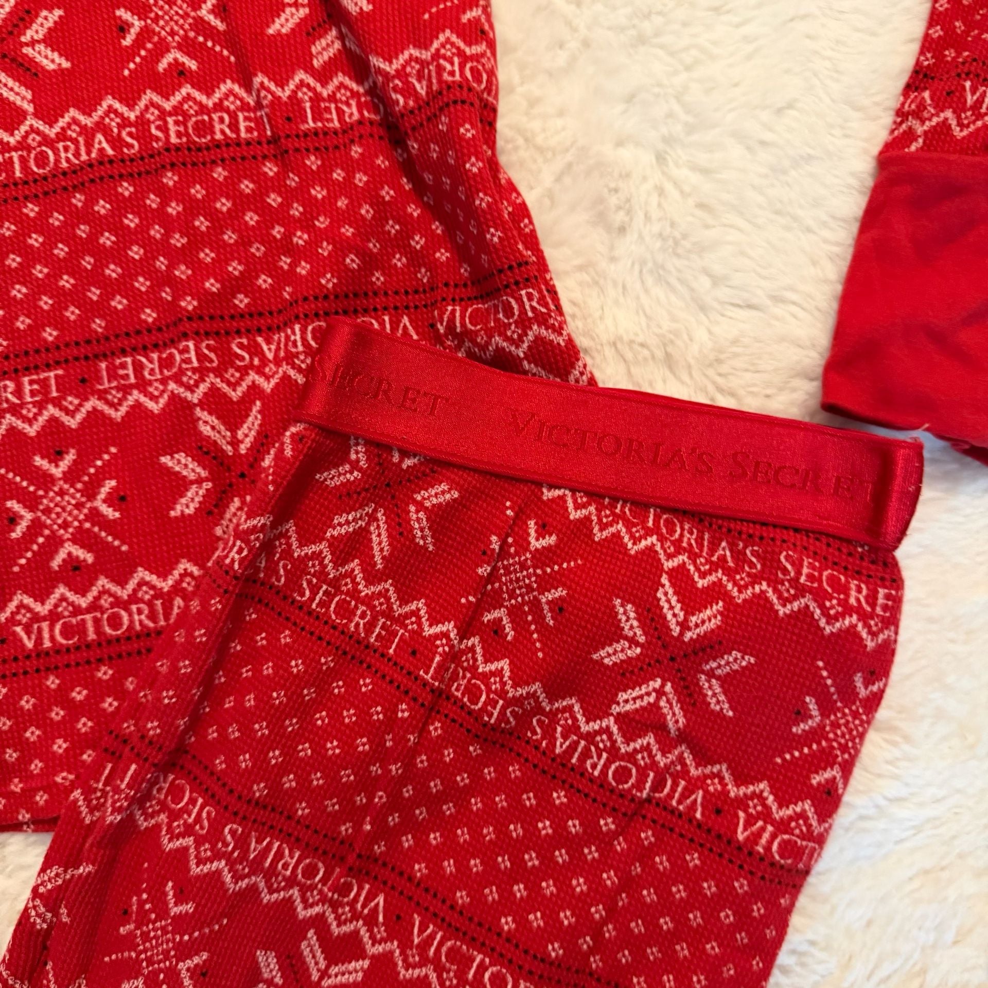 Victoria's Secret Thermal Pajama Set Red Fair Isle S 2