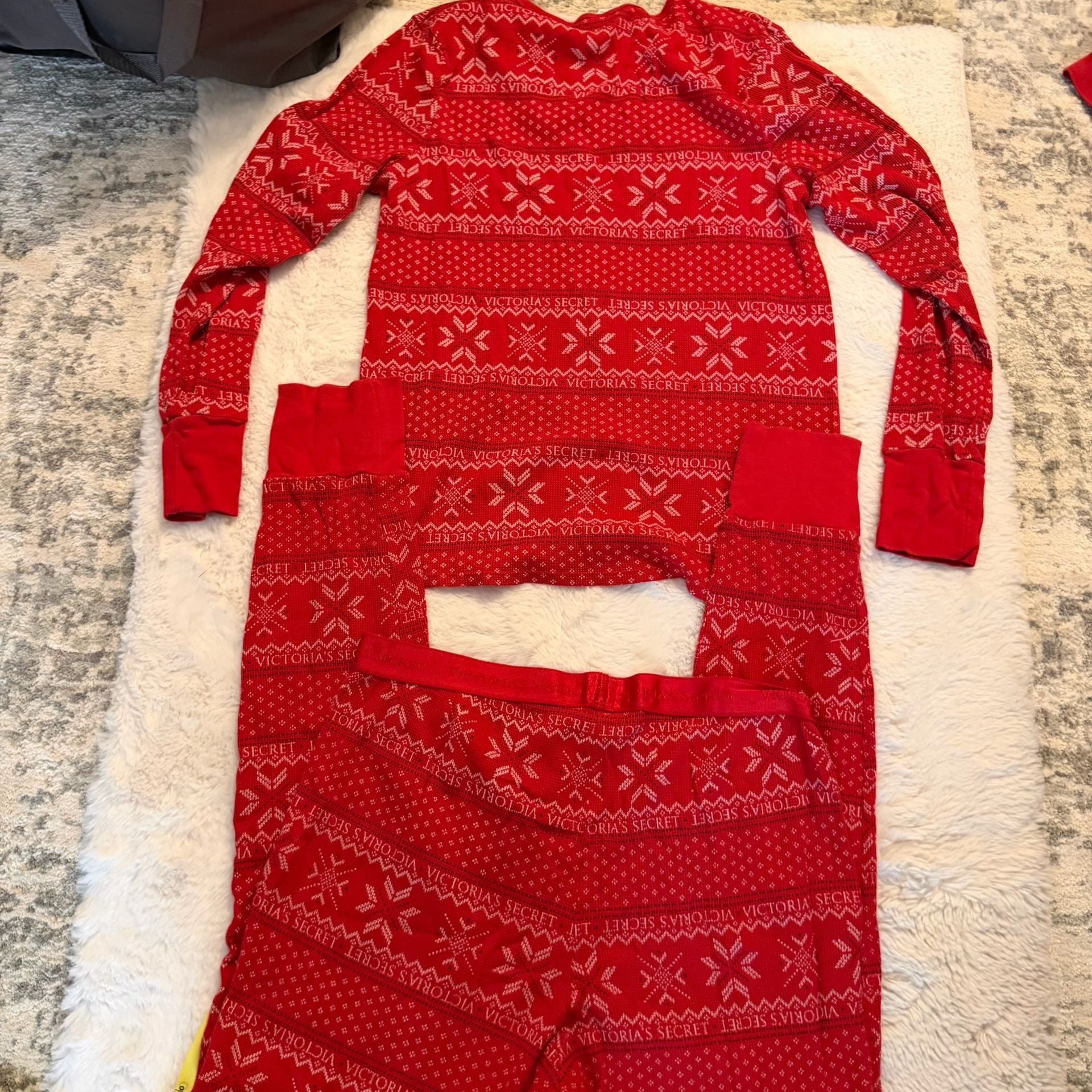 Victoria's Secret Thermal Pajama Set Red Fair Isle S 7