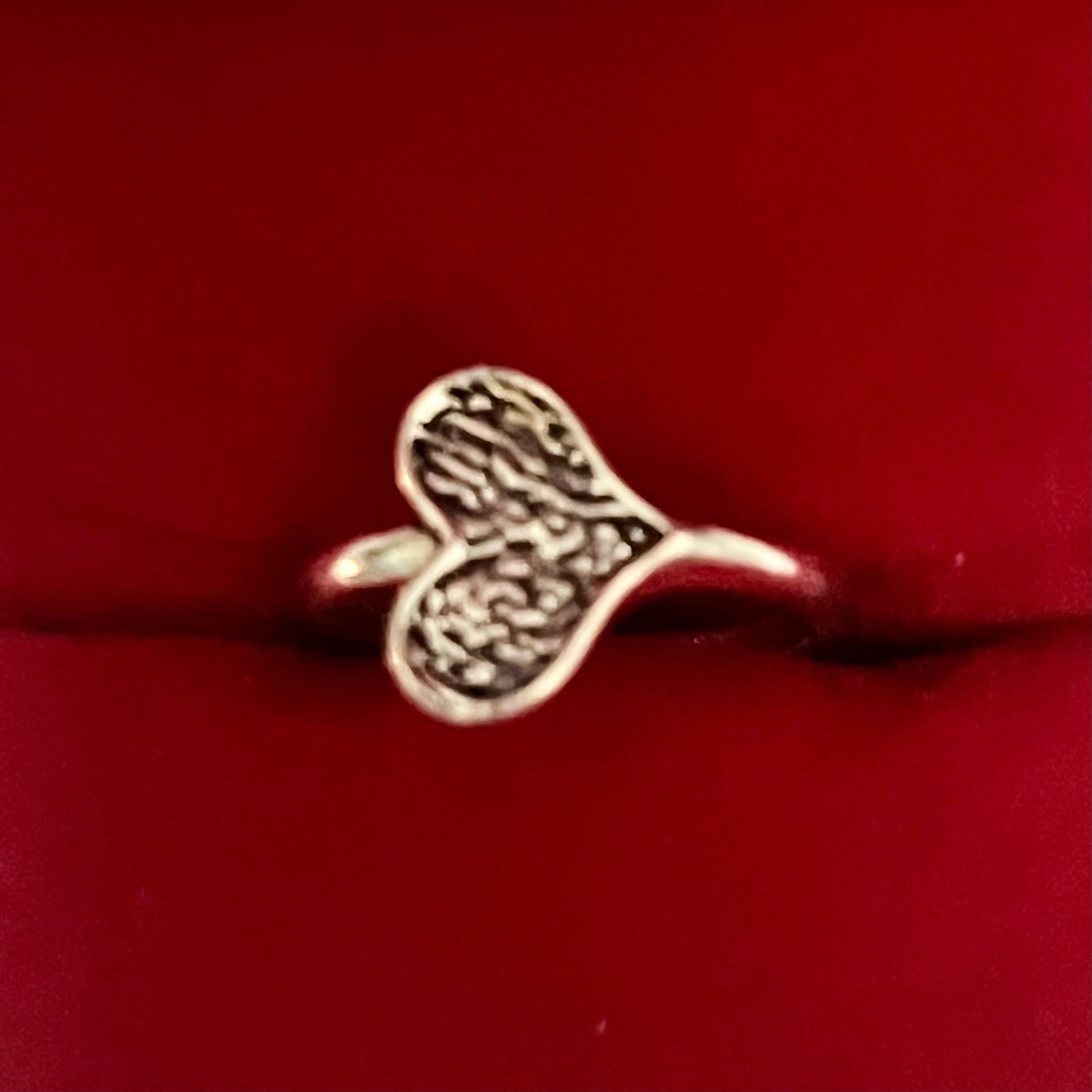 Oxidized Textured Heart Titanium Steel Silver Open Ring Size 5-7 2