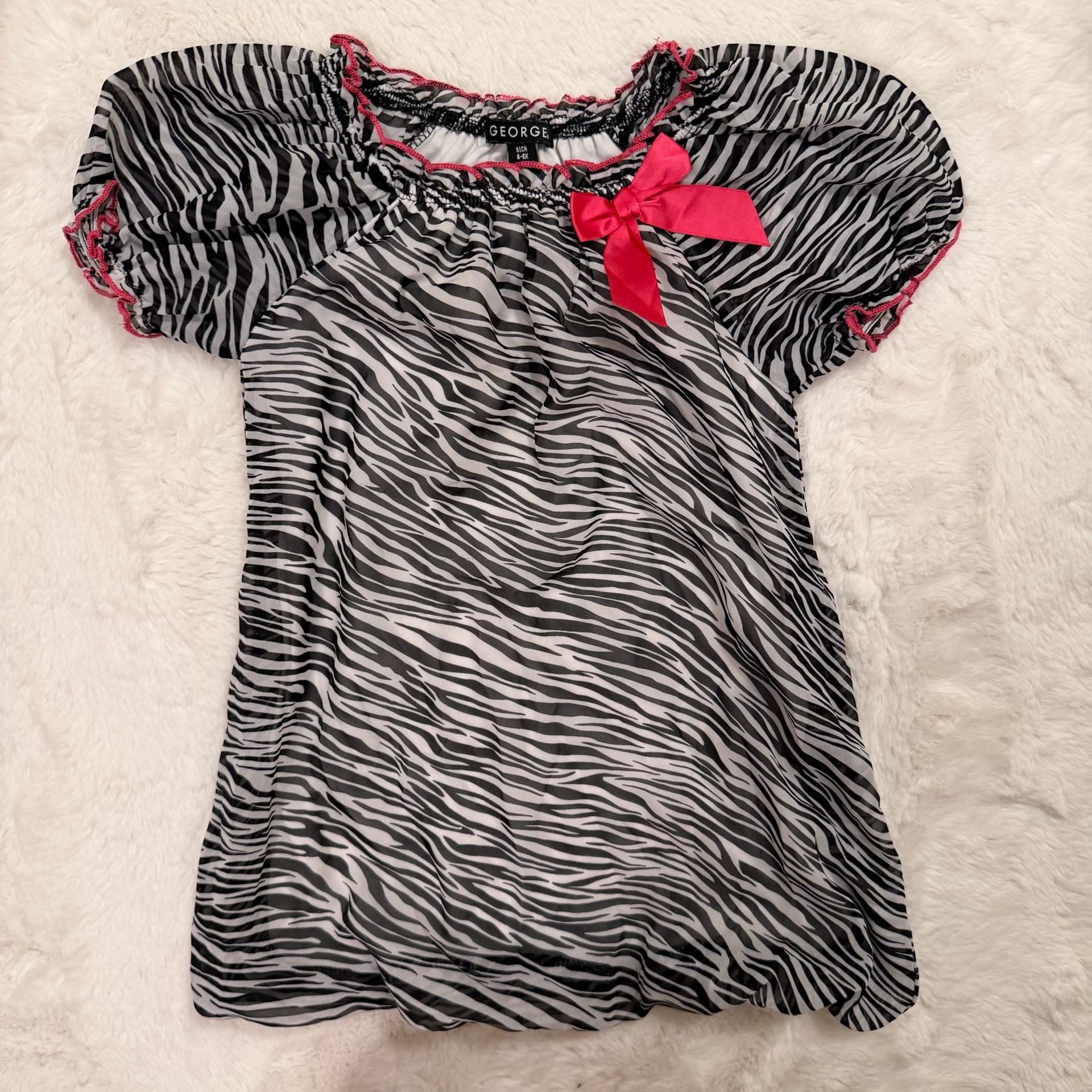 George Zebra Print Top Size 6-5X Pink Bow 2