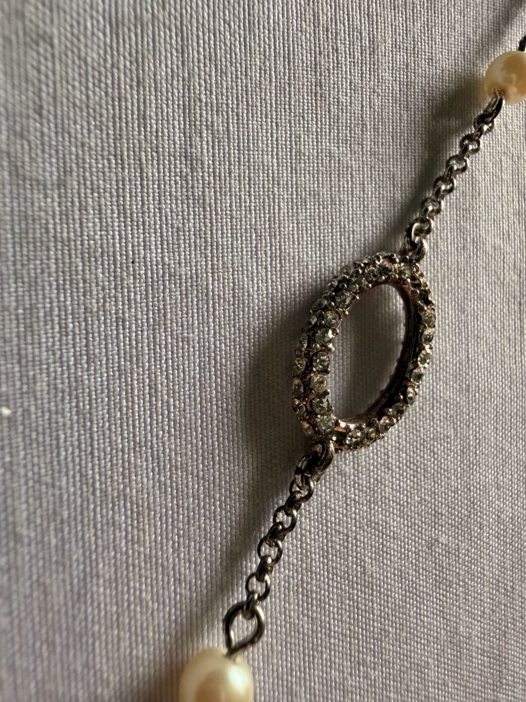 Pearl Crystal Lariat Necklace Silver Tone Necklace  7