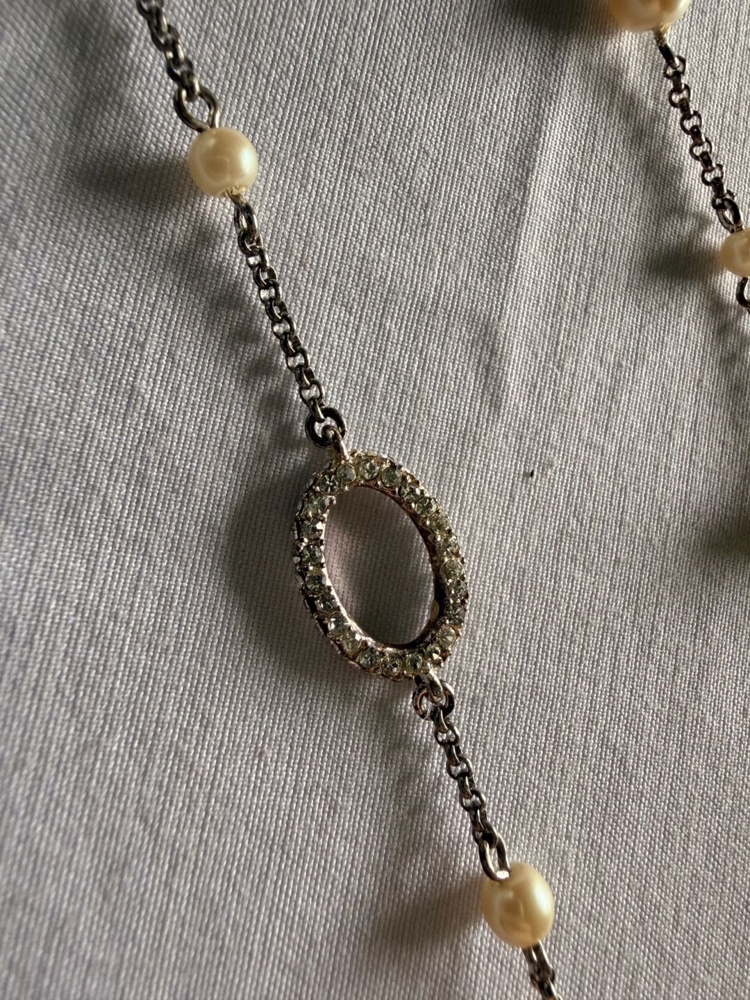 Pearl Crystal Lariat Necklace Silver Tone Necklace  8