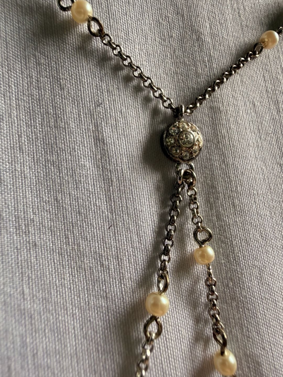 Pearl Crystal Lariat Necklace Silver Tone Necklace  10
