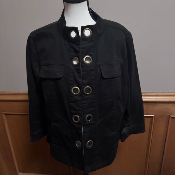 Women’s A.N.I Black Jacket Size Large – Grommet Hook & Eye Closure