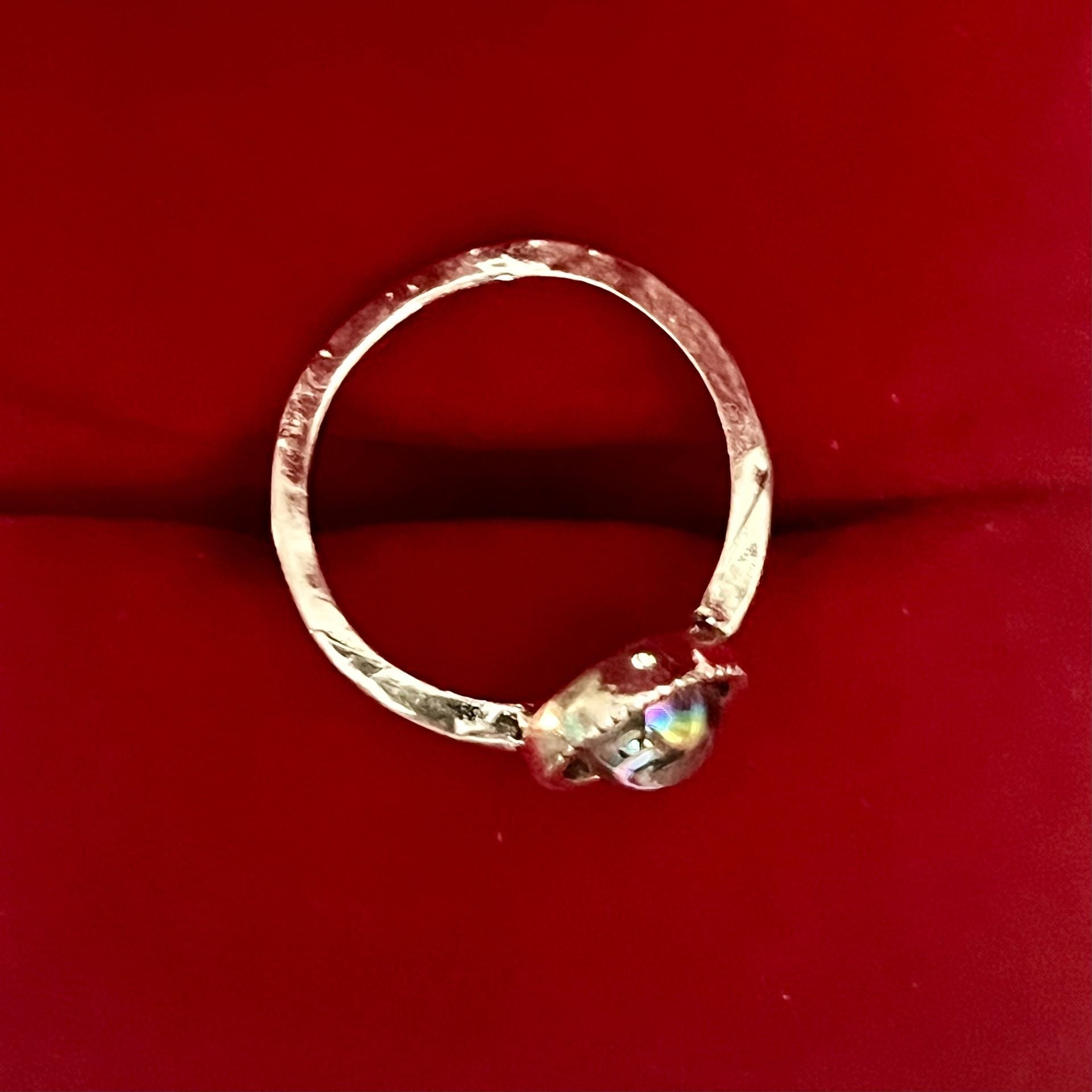 Iridescent Cabochon Titanium Steel Silver Ring Size 5 4