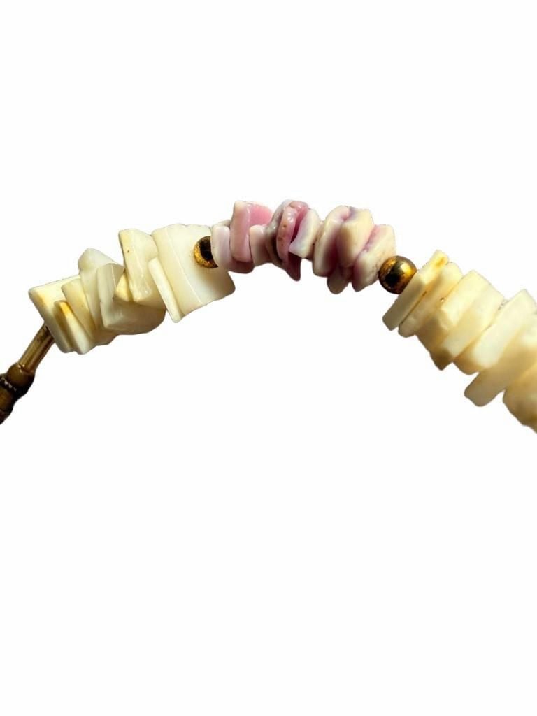 Vintage Puka Shell Necklace Purple White Beaded Screw 8