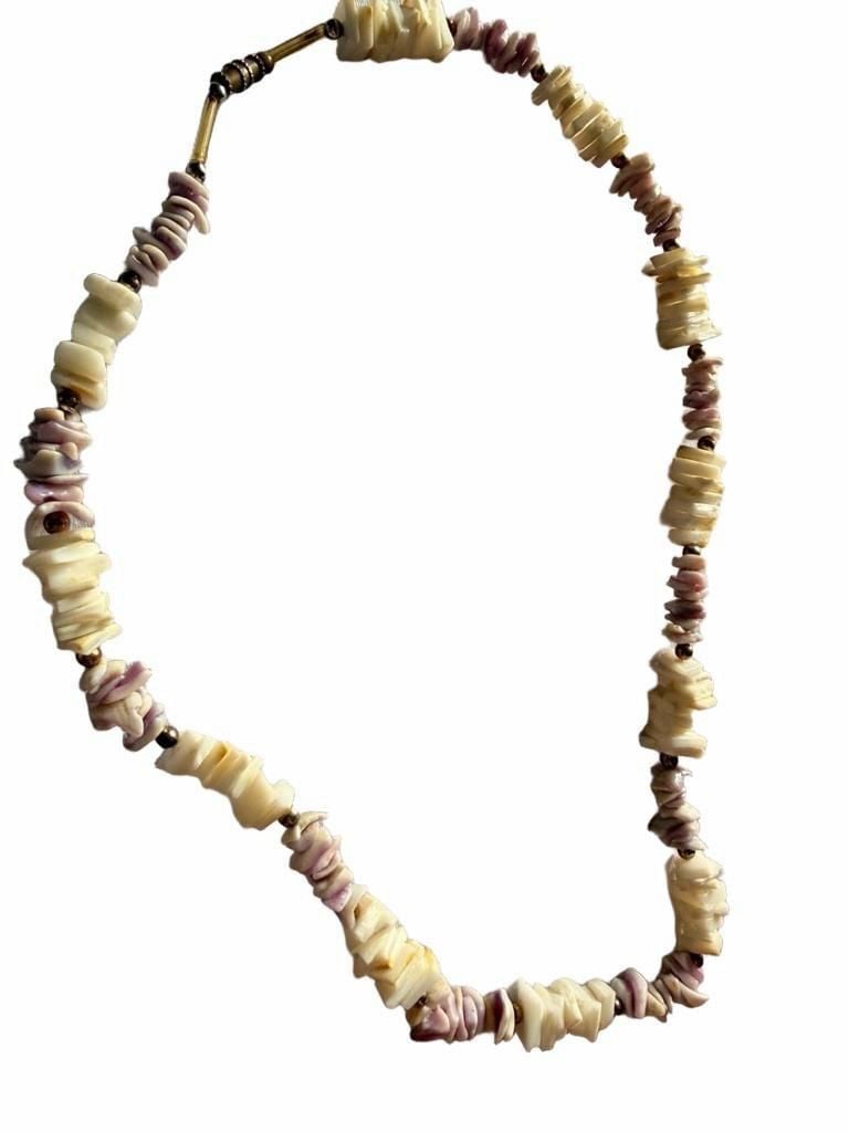 Vintage Puka Shell Necklace Purple White Beaded Screw 7