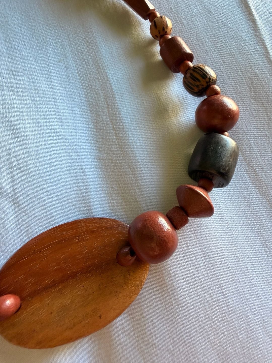 Vintage Boho Wooden Statement Necklace Brown Wooden Beads 4