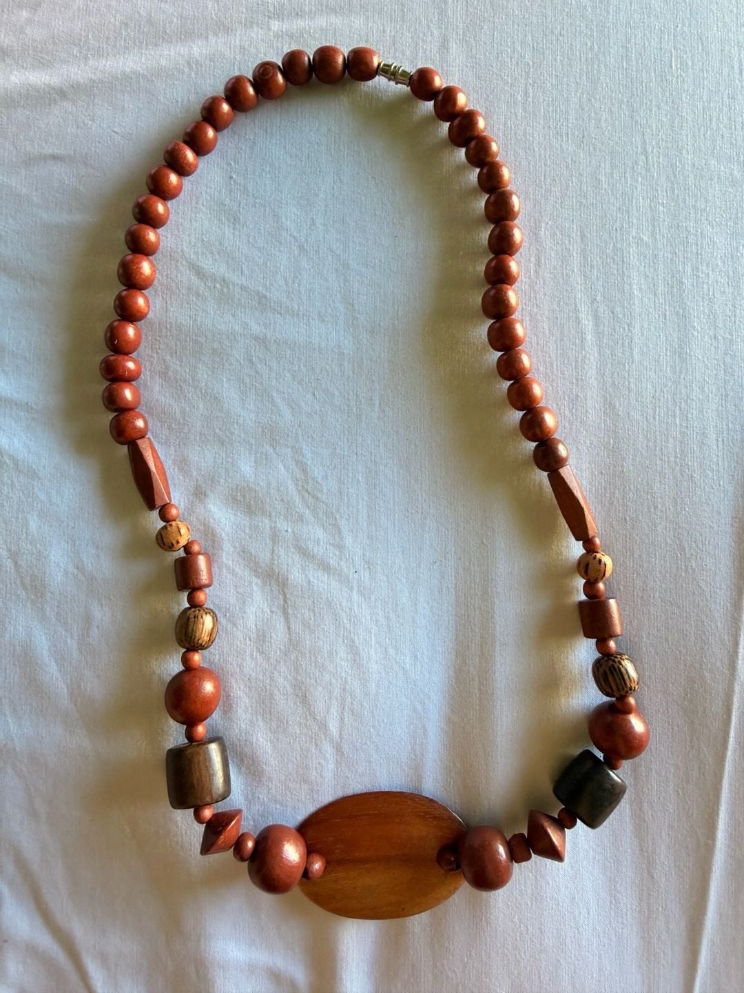 Vintage Boho Wooden Statement Necklace Brown Wooden Beads 2