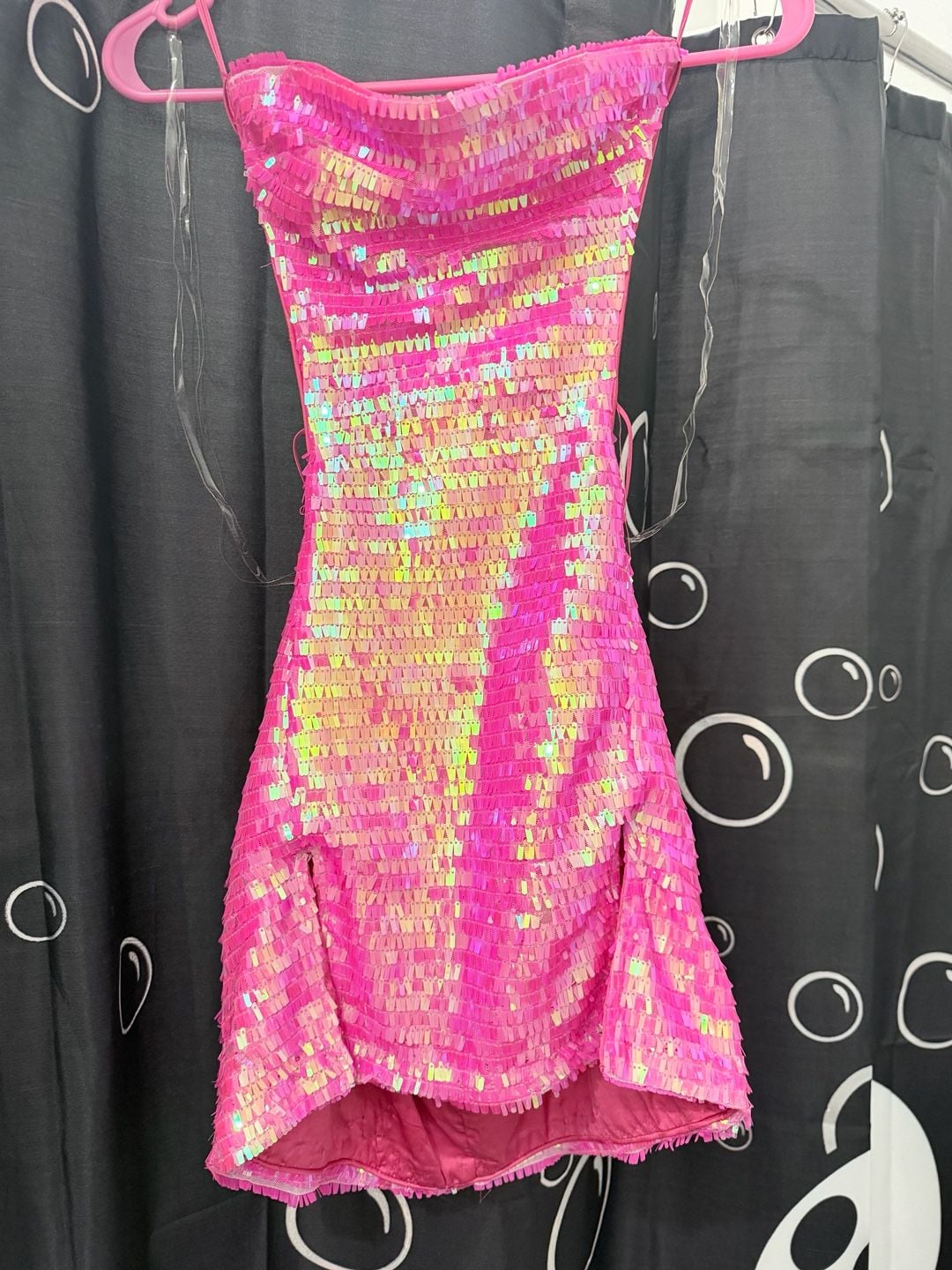 New Pink Sequin Dress Size S Pink Holographic Mini Dress 2