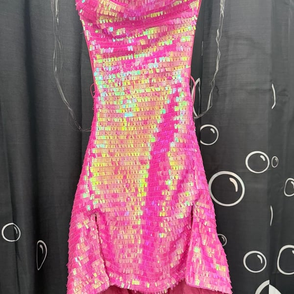 New Pink Sequin Dress Size S Pink Holographic Mini Dress