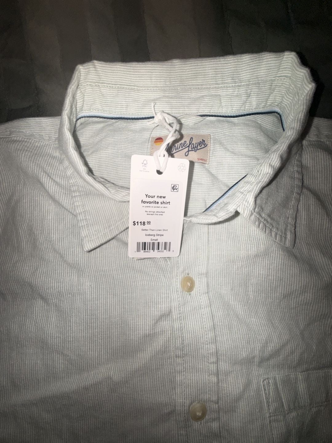 Marine Layer Better-Than-Linen Shirt Iceberg Stripe Small normal price is $118 3