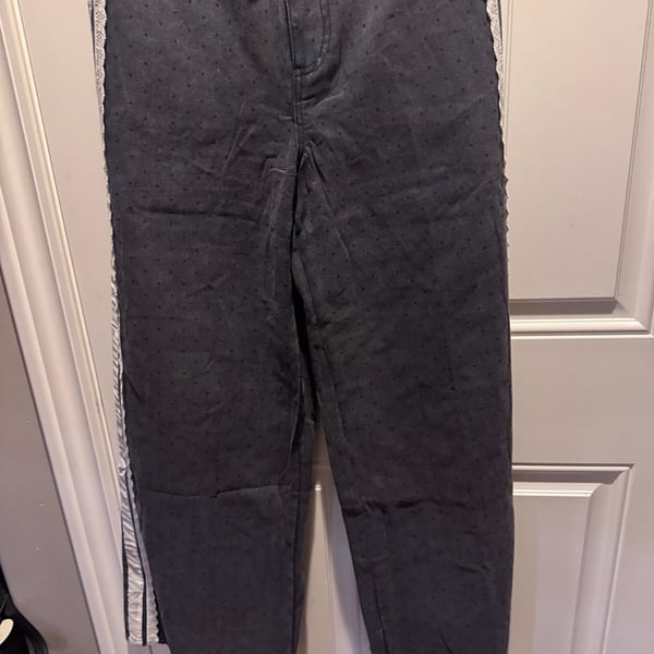 NWT Oddi Los Angeles Pants Size S Blue Polka Dot Lace Trim