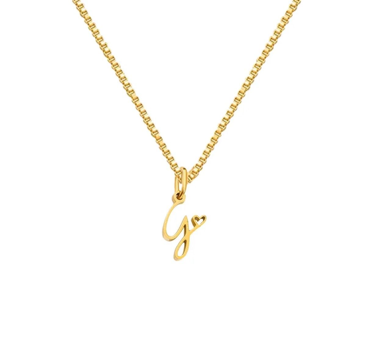 Cursive Initial G Letter Pendant Necklace Gold Stainless Steel 2