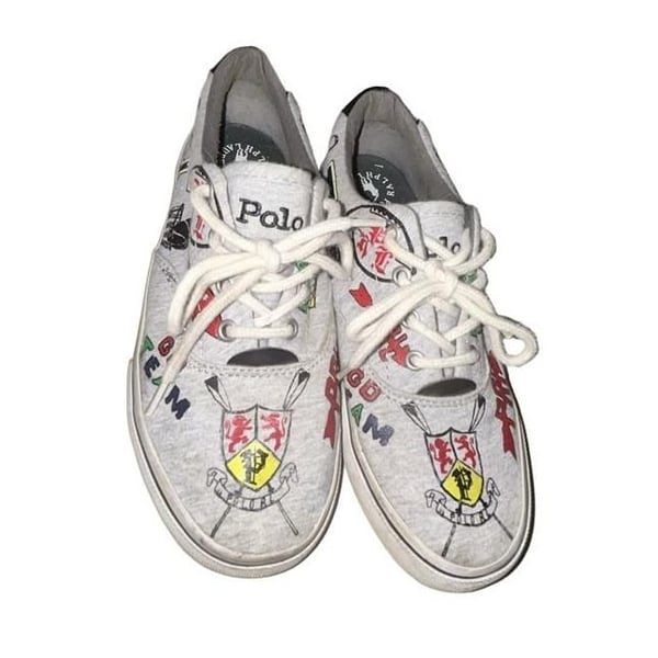 Polo Ralph Lauren Little Boy Thornton Grey/Doodle Print Sneakers Shoes size 3 