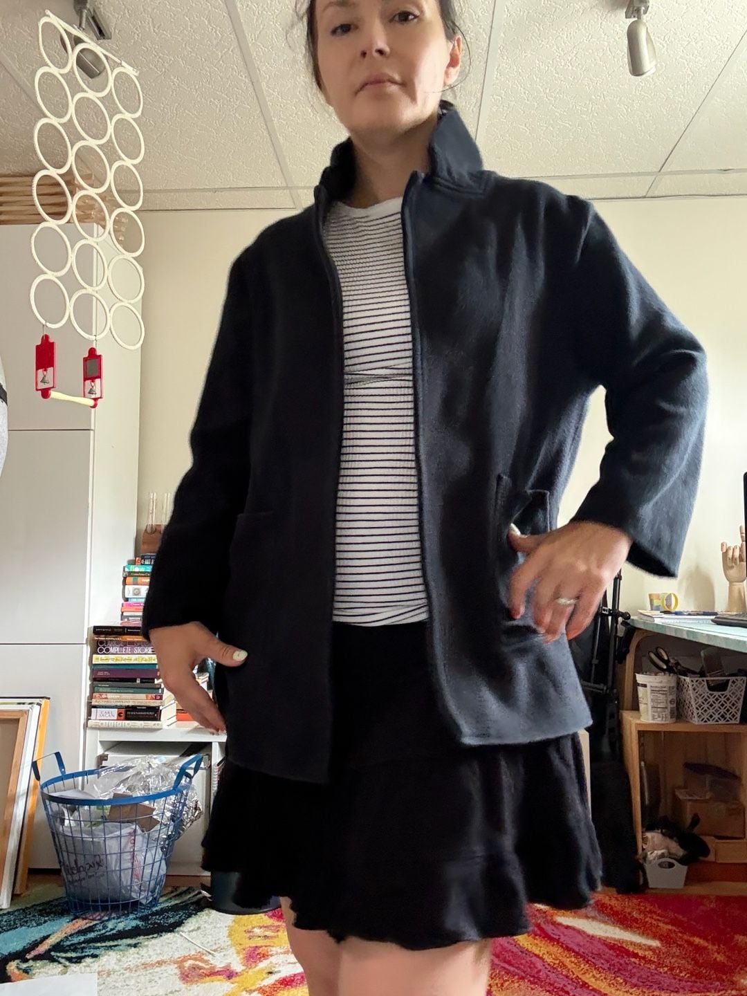 Quince Organic Cotton Jacket Size L Black Open Front 6