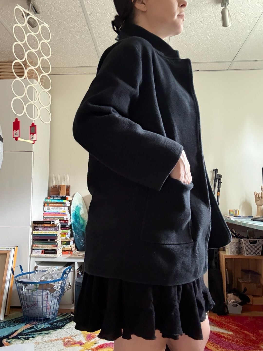 Quince Organic Cotton Jacket Size L Black Open Front 7
