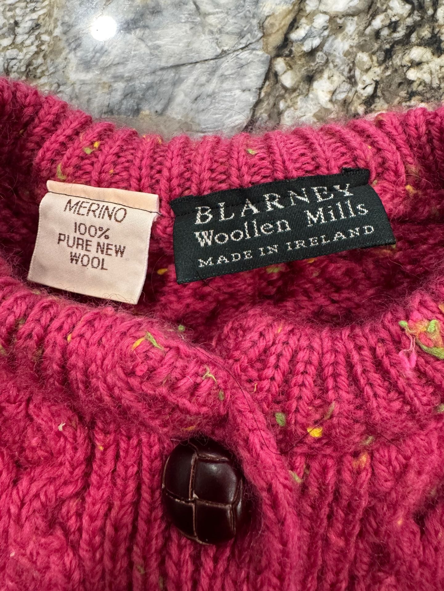 Blarney Woollen Mills Merino Wool Children’s Cardigan Size S Pink Cable Knit Sweater Made 3
