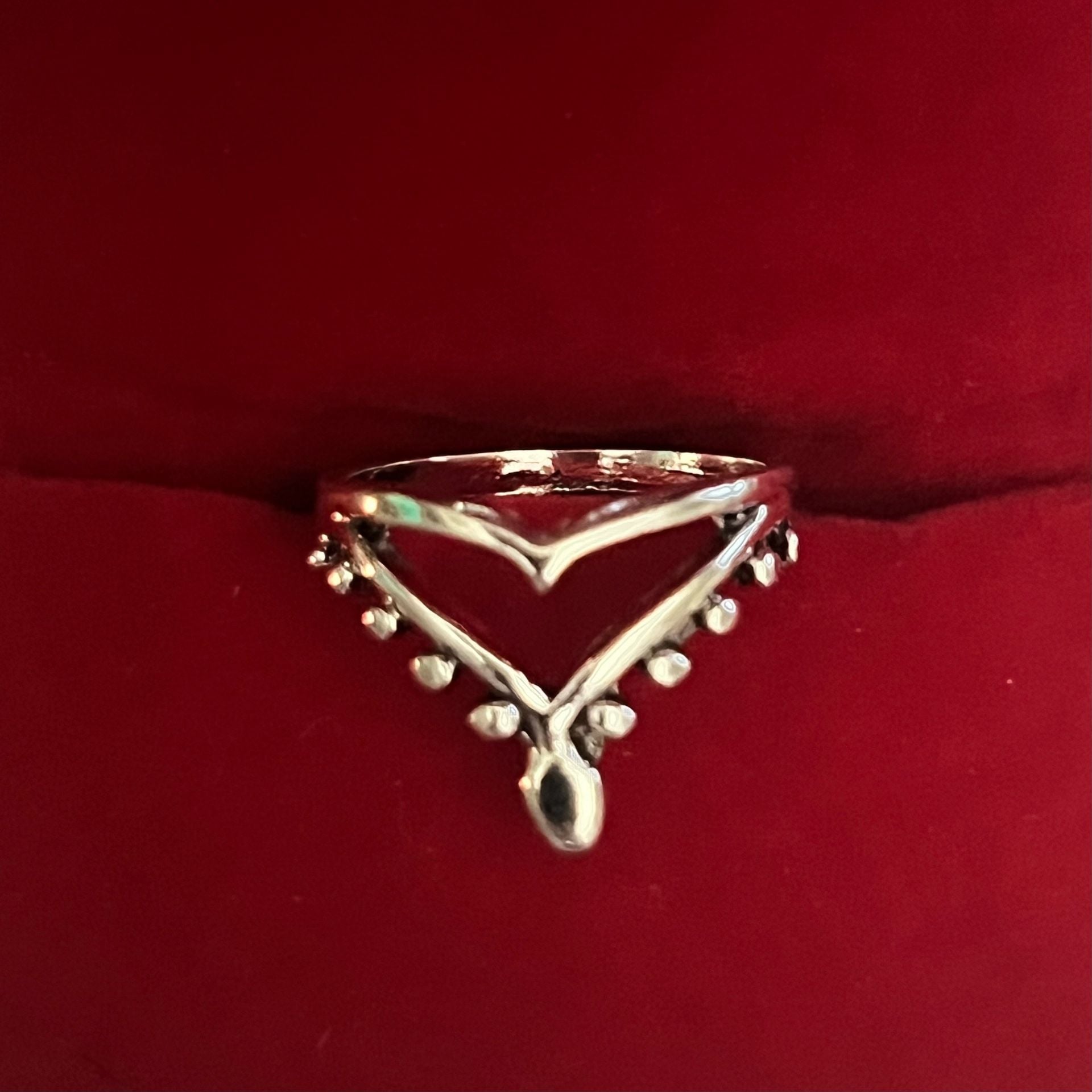 Double Dotted Chevron V Ring Titanium Steel Silver Size 5 2