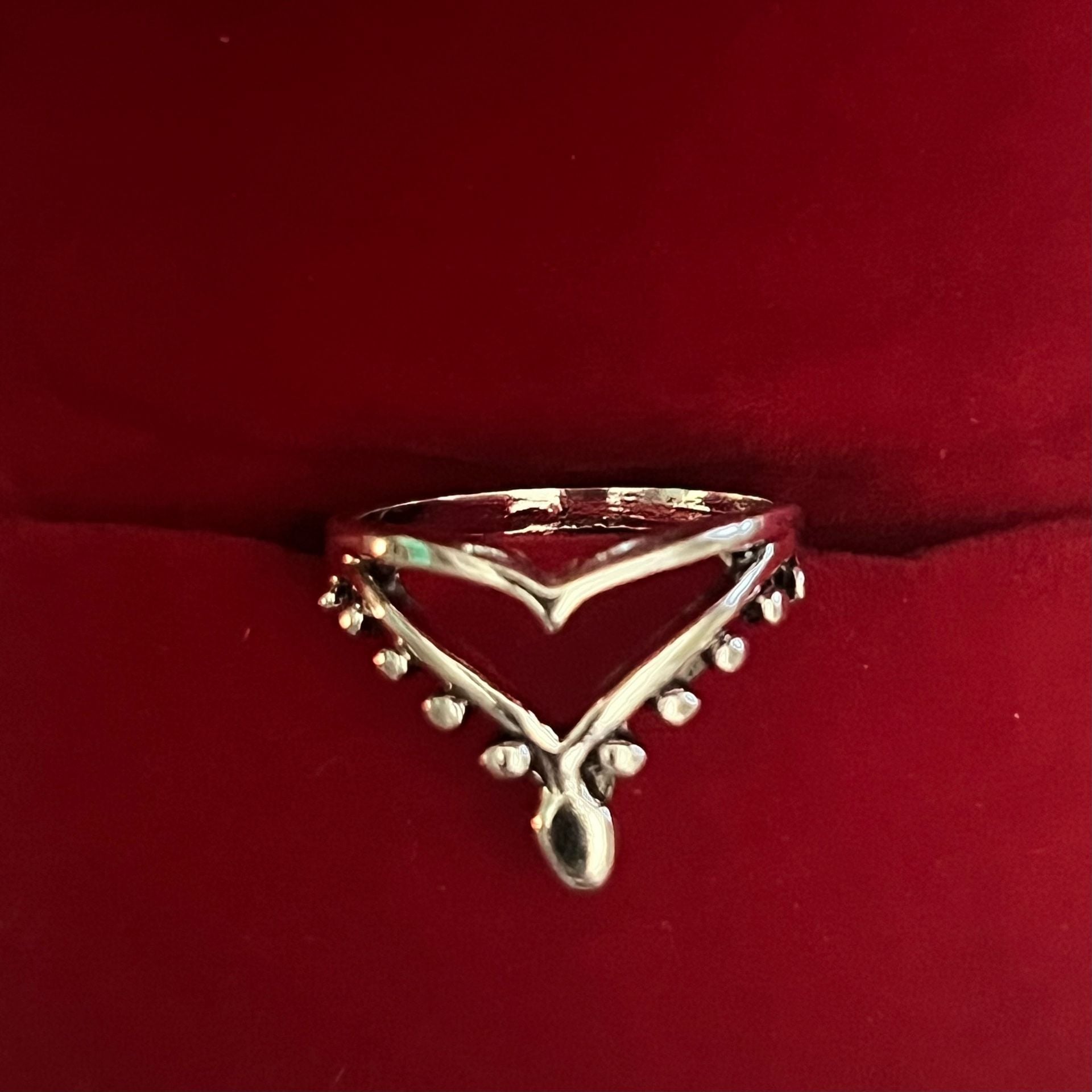 Double Dotted Chevron V Ring Titanium Steel Silver Size 5 3