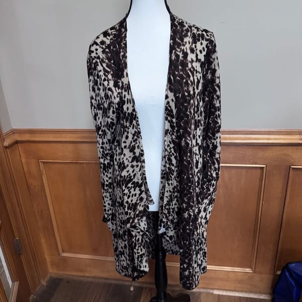 Investments Cardigan Size XL Animal Print Open Front Draped Long