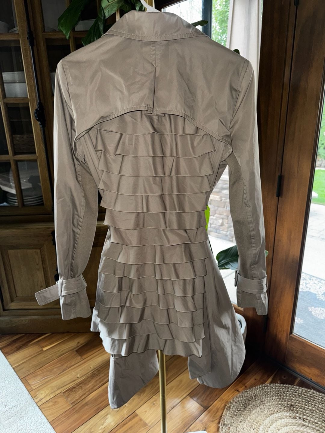 BCBG Max Azria Ophelia Trench Coat Size S Pumice Gray Ruffled Double Breasted 3