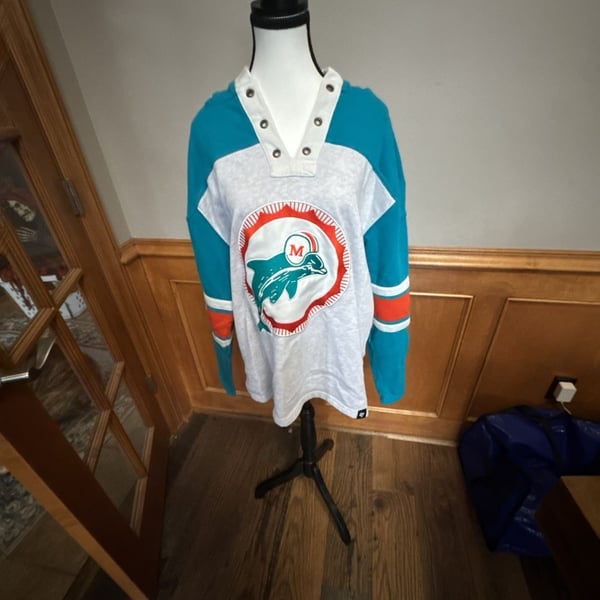 '47 Miami Dolphins Gridiron Lace-Up Hoodie Size Large